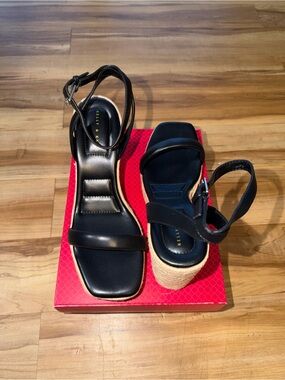Kelly & Katie Black Ankle-Strap Espadrille Wedges